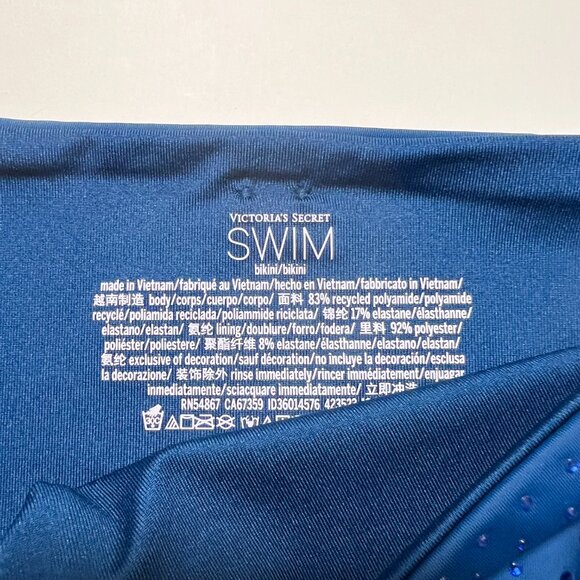 Victoria Secret Large L Bikini Bottom DOUBLE Side Tie Shine Sapphire Blue - Picture 9 of 9